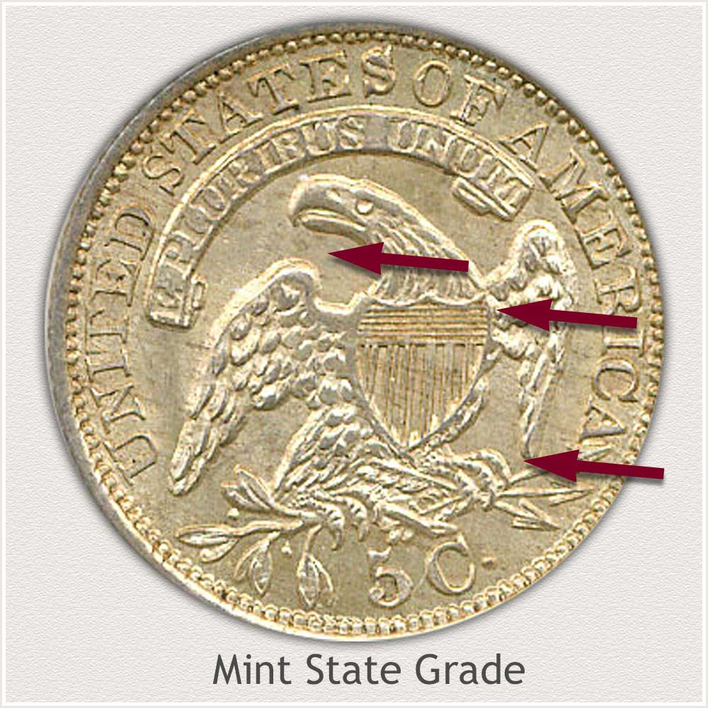 Reverse View: Mint State Grade Capped Bust Half Dime