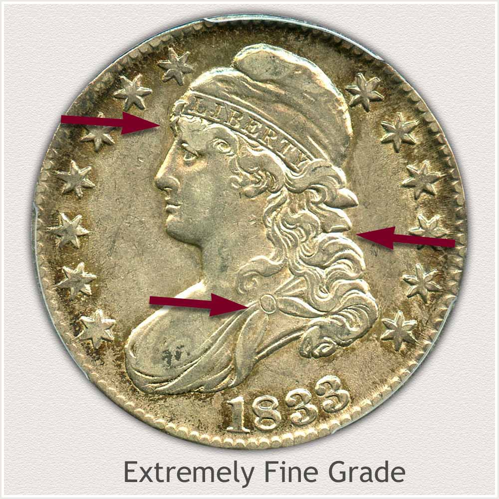 Obverse View: Extremely Fine Grade Capped Bust Half Dollar