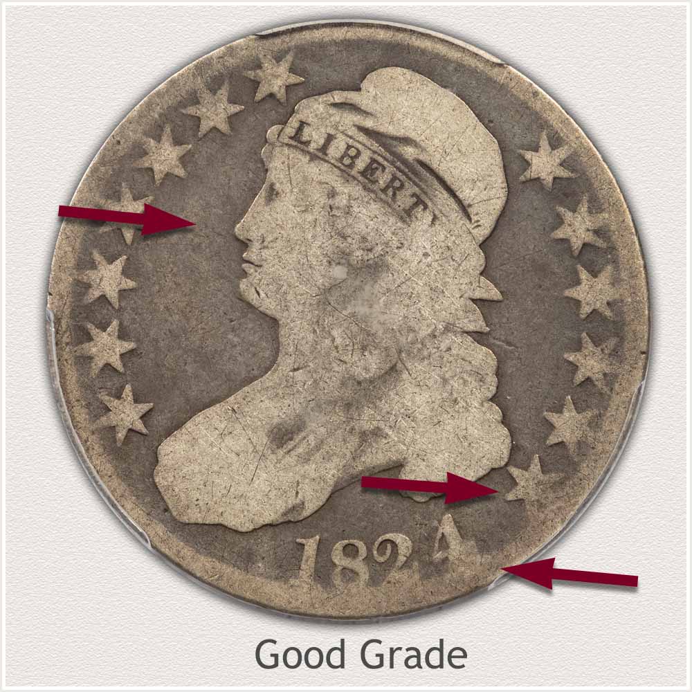 Obverse View: Good Grade Capped Bust Half Dollar