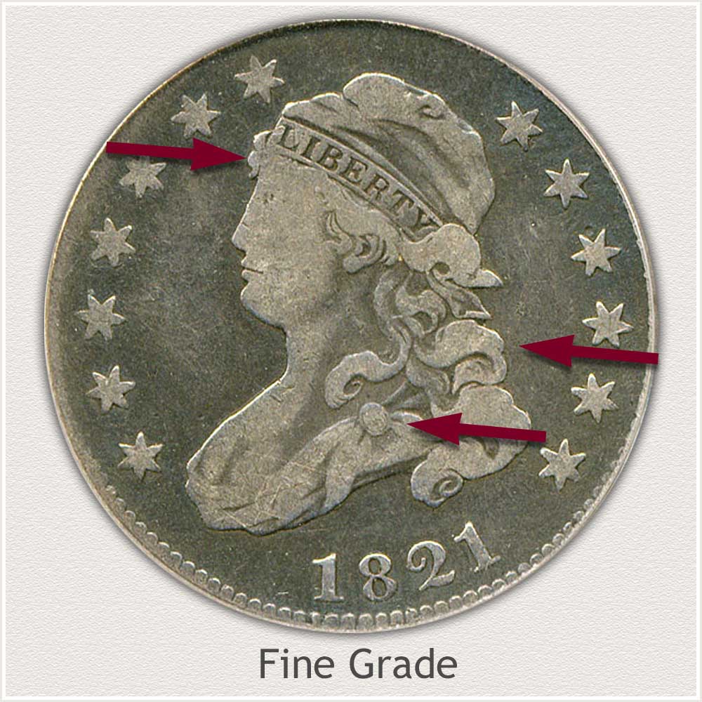 Obverse View: Fine Grade Capped Bust Quarter Large Diameter