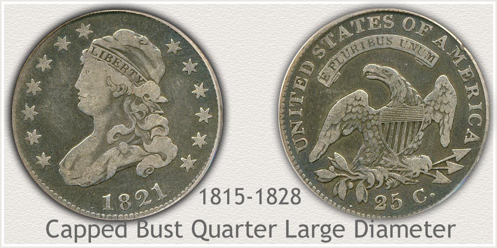 Obverse and Reverse of Capped Bust - Large Variety Quarter