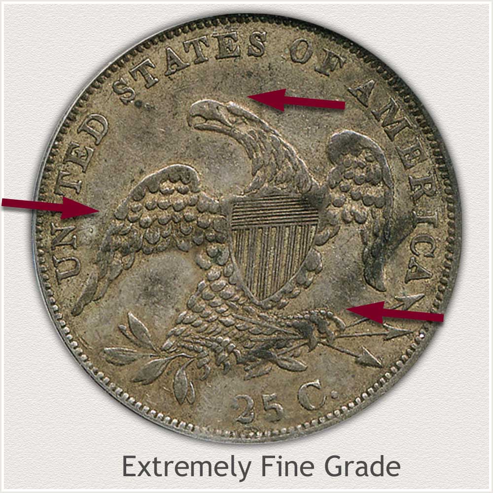 Reverse View: Extremely Fine Grade Capped Bust Quarter Small Diameter