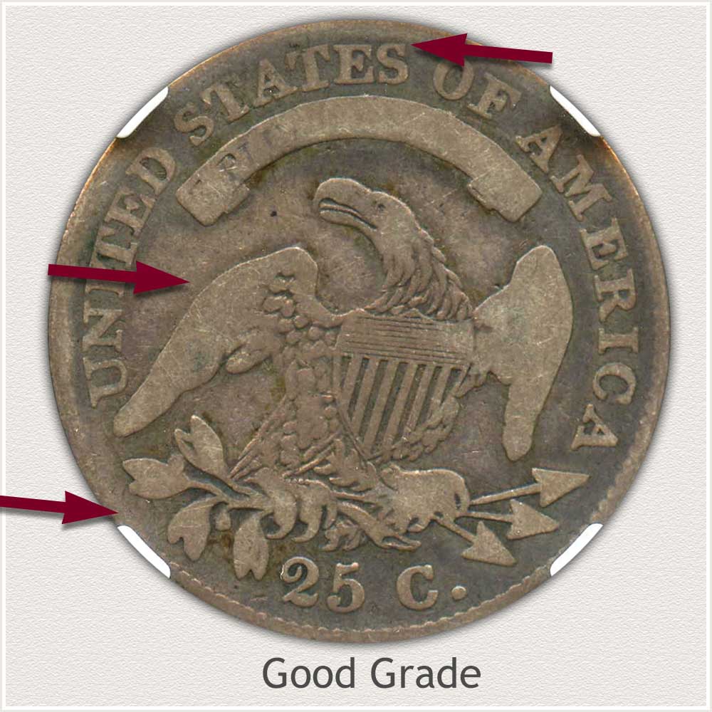 Reverse View: Good Grade Capped Bust Quarter Small Diameter