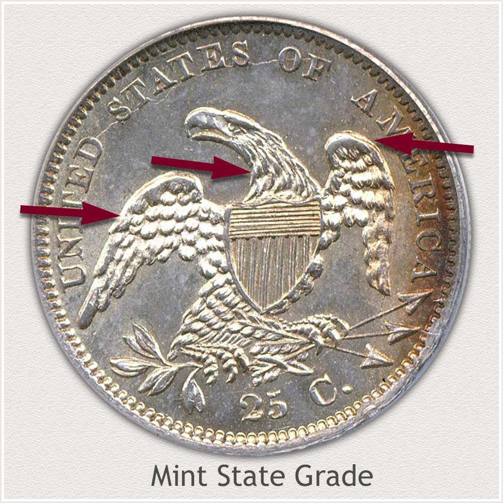 Reverse View: Mint State Grade Capped Bust Quarter Small Diameter