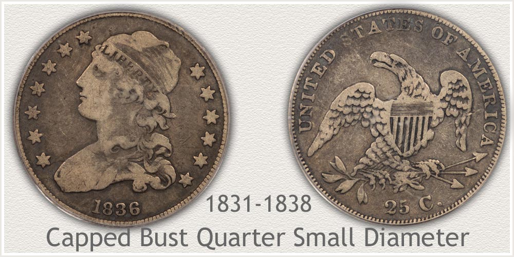 Obverse and Reverse of Capped Bust - Small Variety Quarter