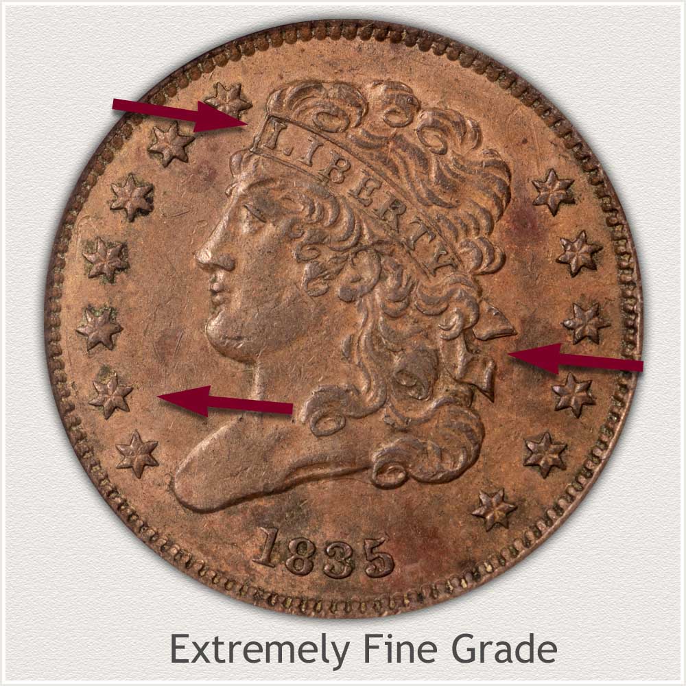 Obverse View: Extremely Fine Grade Classic Head Half Cent