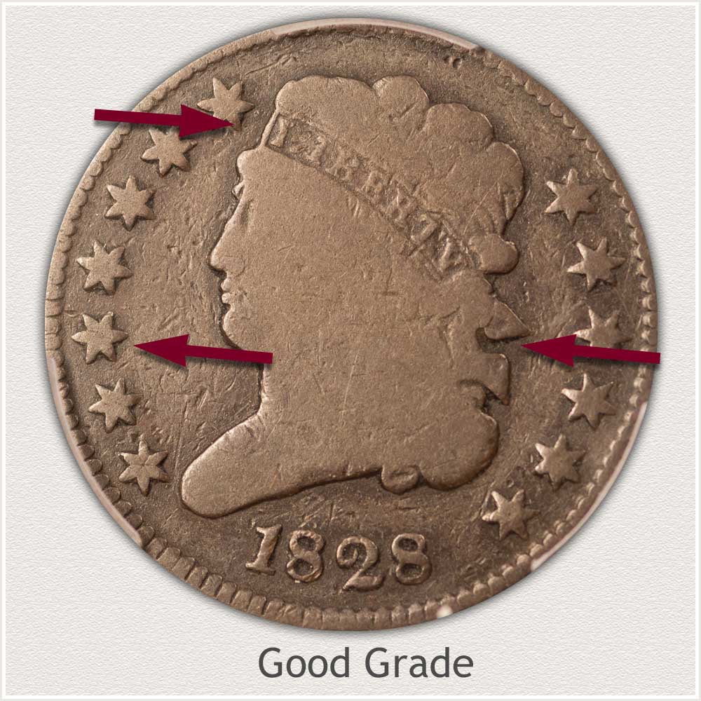 Obverse View: Good Grade Classic Head Half Cent