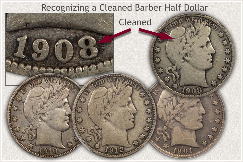 Comparing a Cleaned Barber Half Dollar to Natural Toned Example