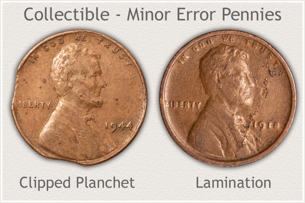 1944 Clipped Planchet Cent and 1918 Lamination Cent