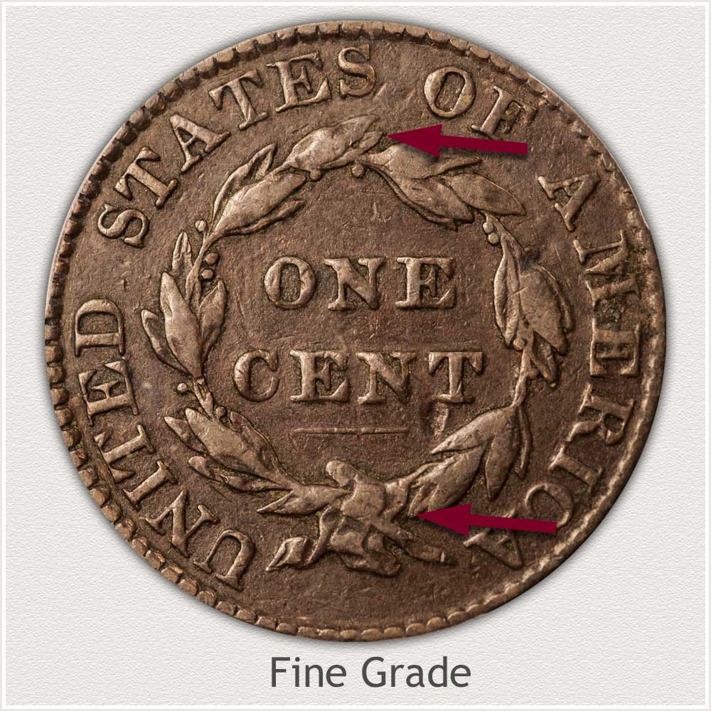 Reverse View: Coronet Head Large Cent Fine Grade 