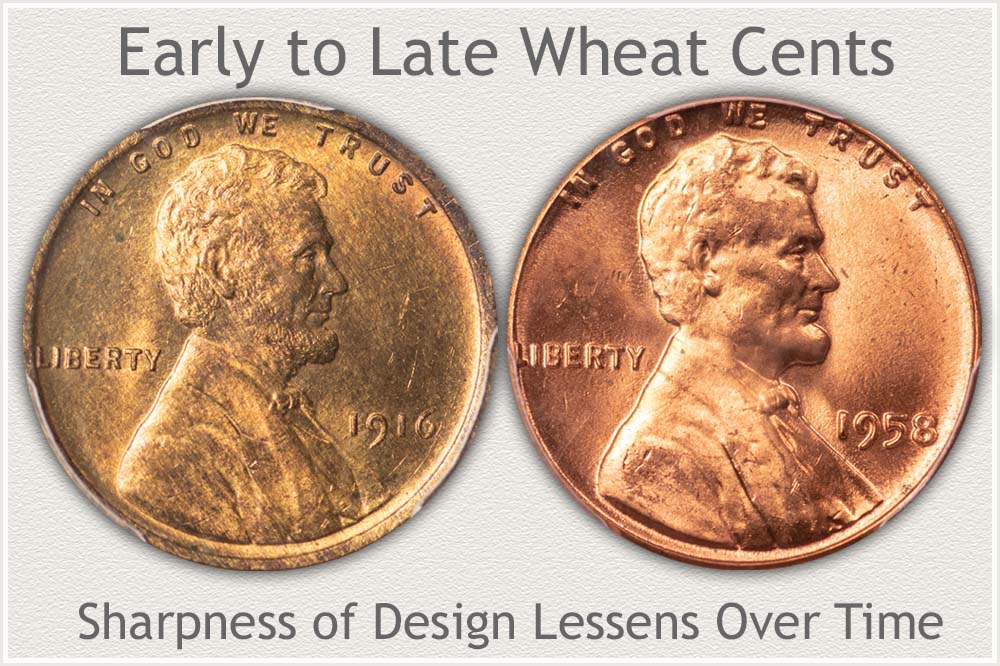 Comparison of Design Rendering of Early to Later Wheat Cents