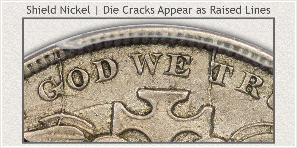 Obverse of a Shield Nickel With Die Cracks
