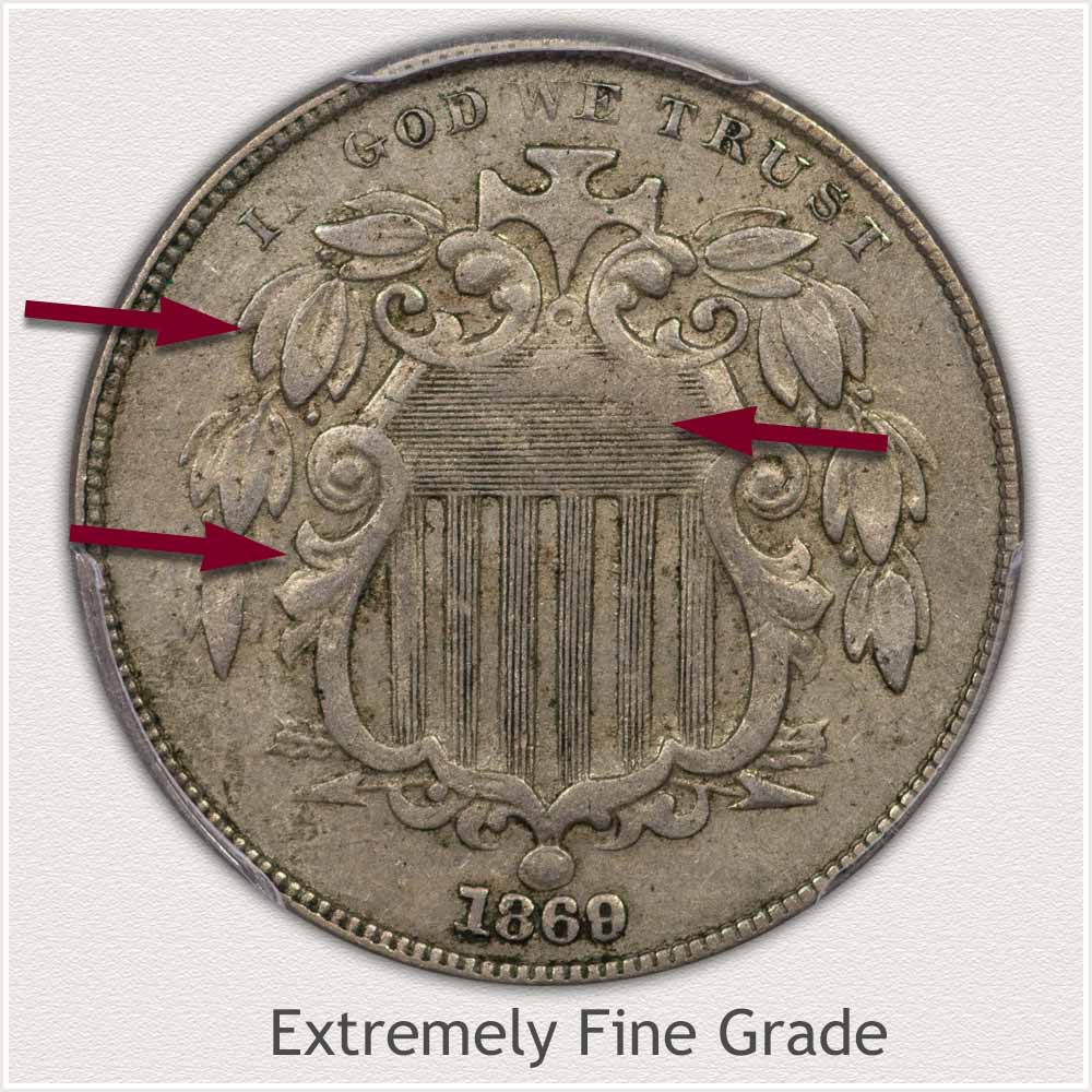 Obverse Grading Image of a Shield Nickel in Extremely Fine Grade Condition