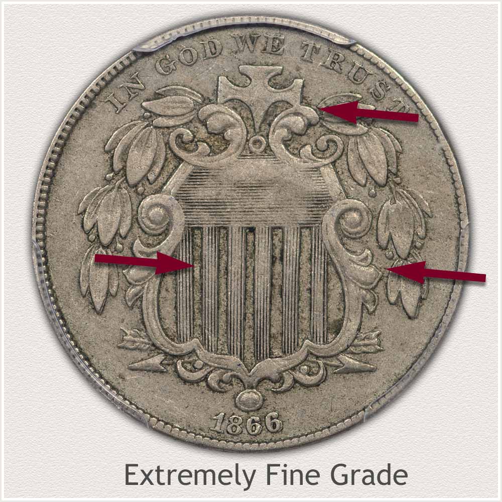 Obverse Grading Image of a Shield Nickel in Extremely Fine Grade Condition