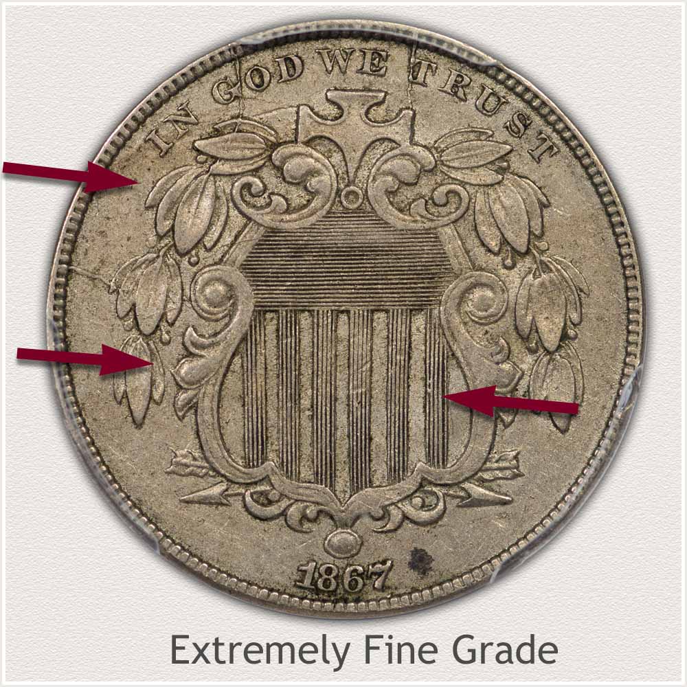 Obverse Grading Image of a Shield Nickel in Extremely Fine Grade Condition