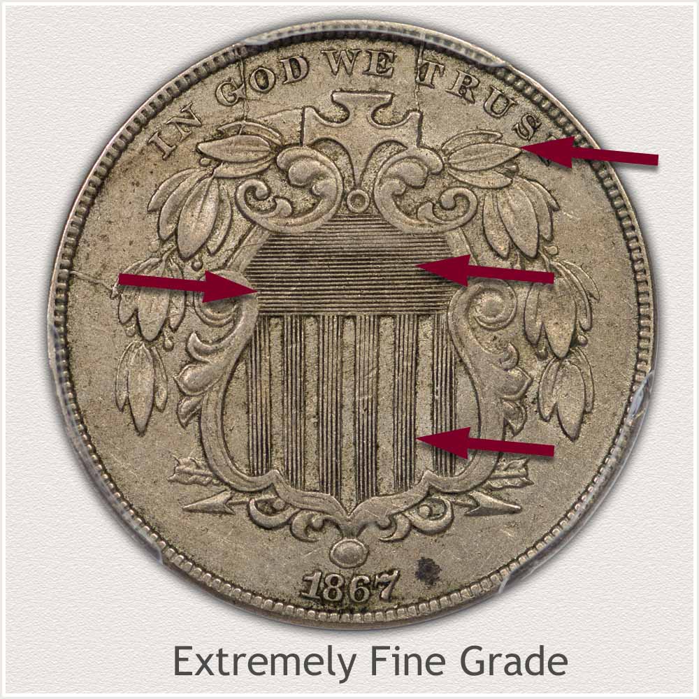 Obverse Grading Image of a Shield Nickel in Extremely Fine Grade Condition