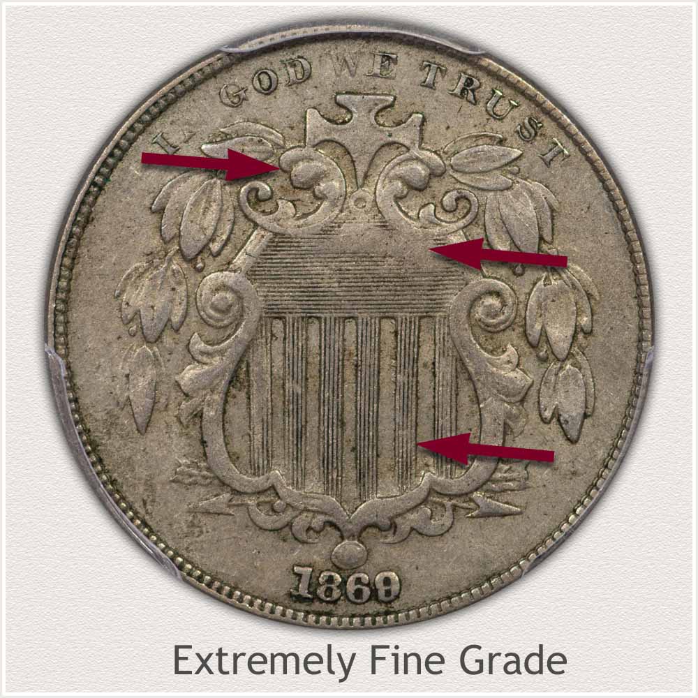 Obverse Grading Image of a Shield Nickel in Extremely Fine Grade Condition