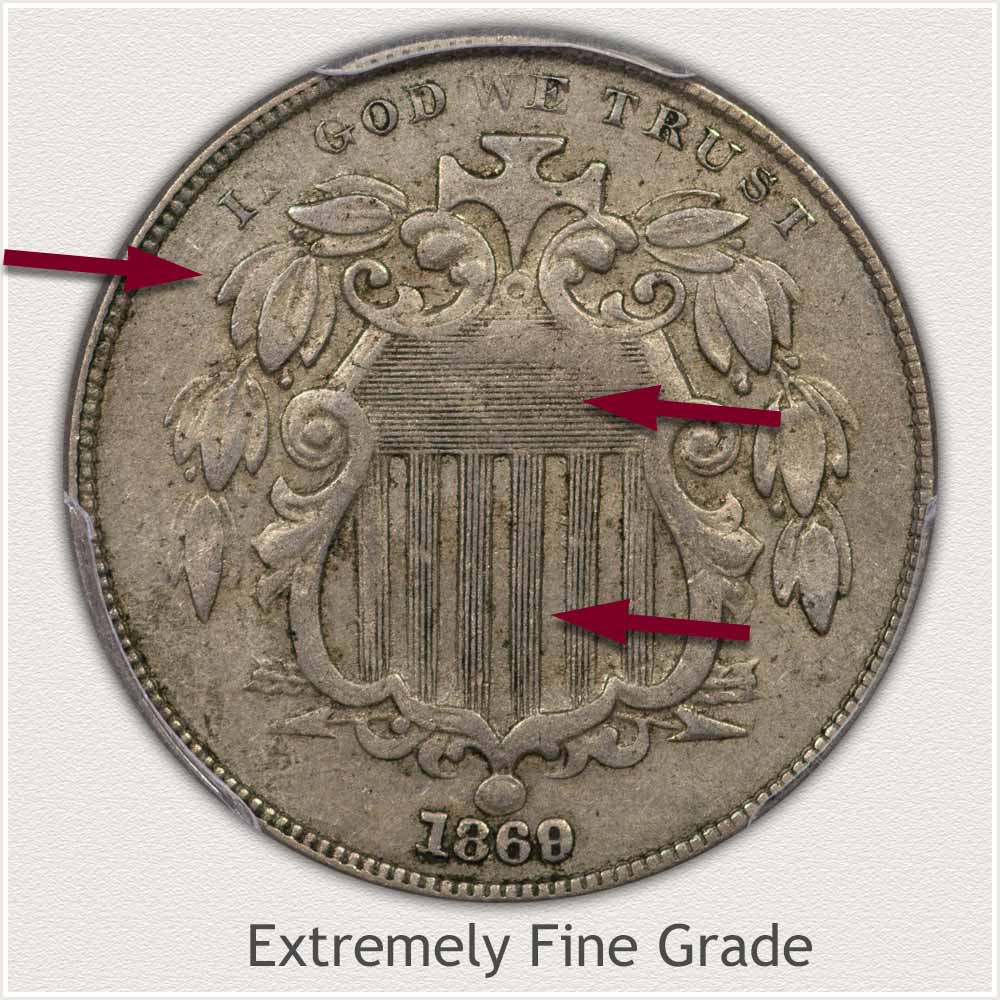 Obverse View of a Shield Nickel in Extremely Fine Grade Condition