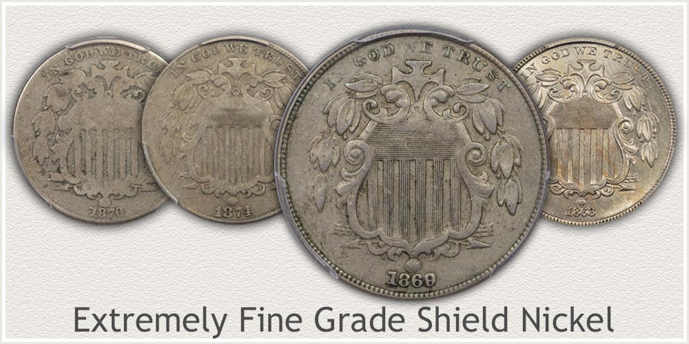 Highlighted is an Extremely Fine Grade Shield Nickel
