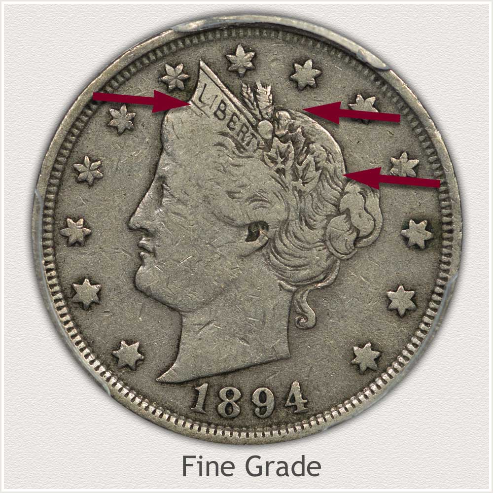 Obverse of a Fine Grade 1894 Liberty Nickel