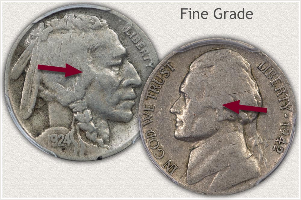 Fine Grade Condition Buffalo and Jefferson Nickels