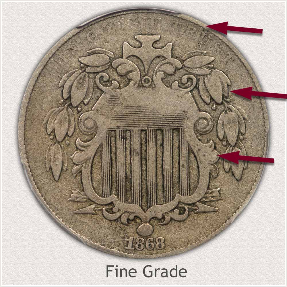 Obverse Fine Grade Shield Nickel