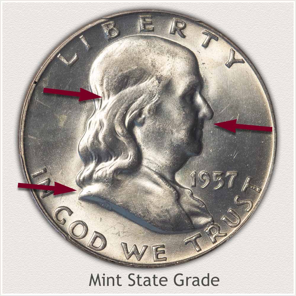 Obverse View: Mint State Grade Franklin Half Dollar