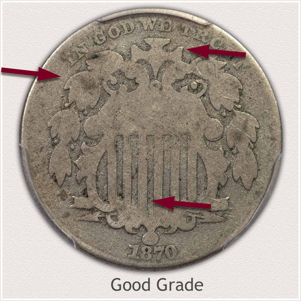 Obverse View Grading Image of a Good Grade Shield Nickel