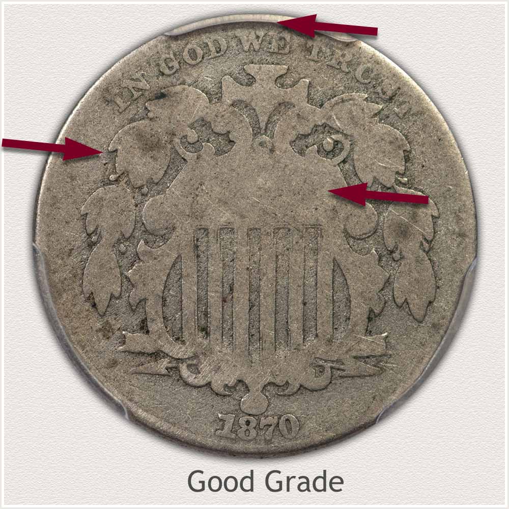 Large Size Full Obverse View of a Good Grade Shield Nickel