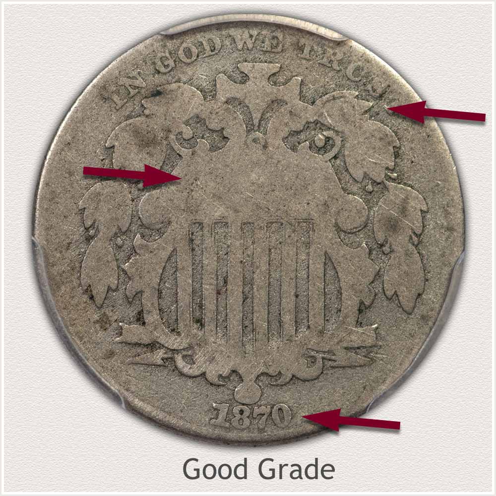 Obverse View Grading Image of a Good Grade Shield Nickel