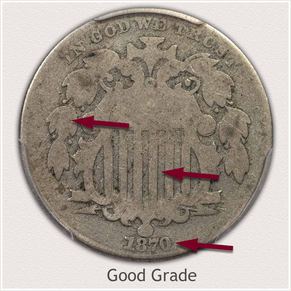 Obverse View Grading Image of a Good Grade Shield Nickel