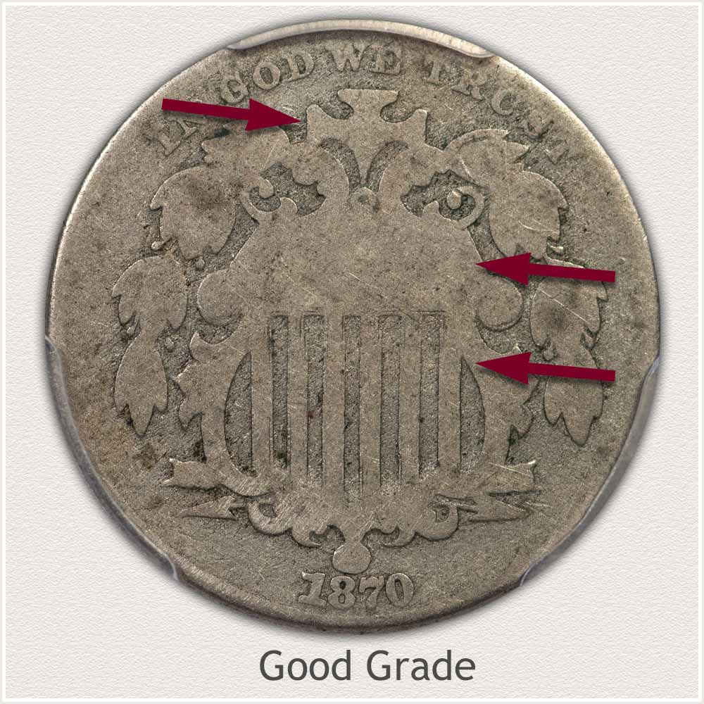 Large Size Full Obverse View of a Good Grade Shield Nickel