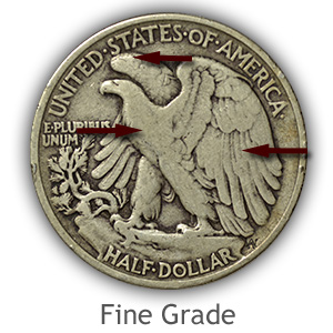 Grading Reverse Fine Walking Liberty Half Dollar