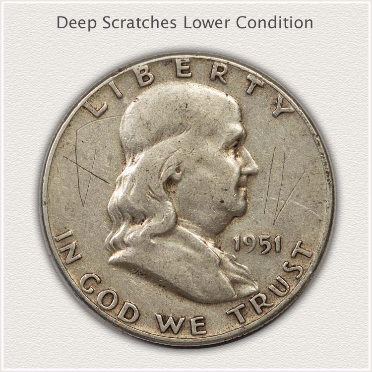 Heavy Scratches Visible on Franklin Half Dollar