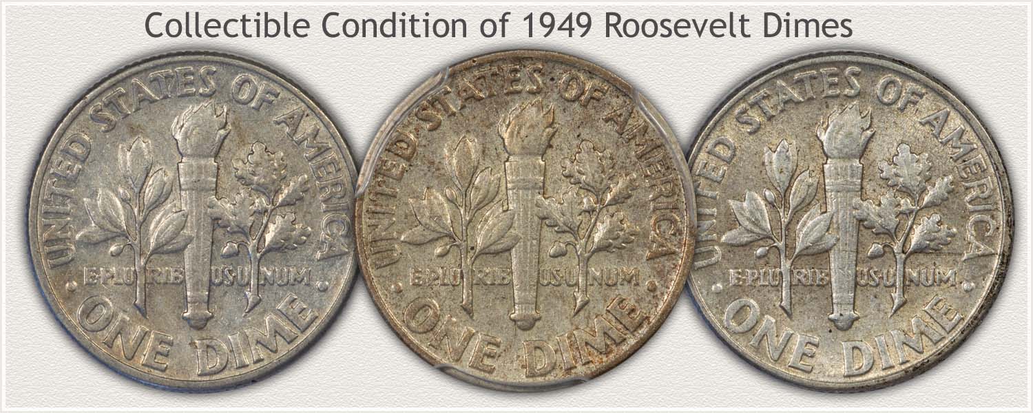 Three Roosevelt Dimes Lightly Circulated