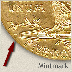 Indian Five Dollar Gold Coin Mintmark Location