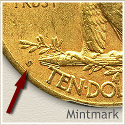 Indian Ten Dollar Gold Coin Mintmark Location
