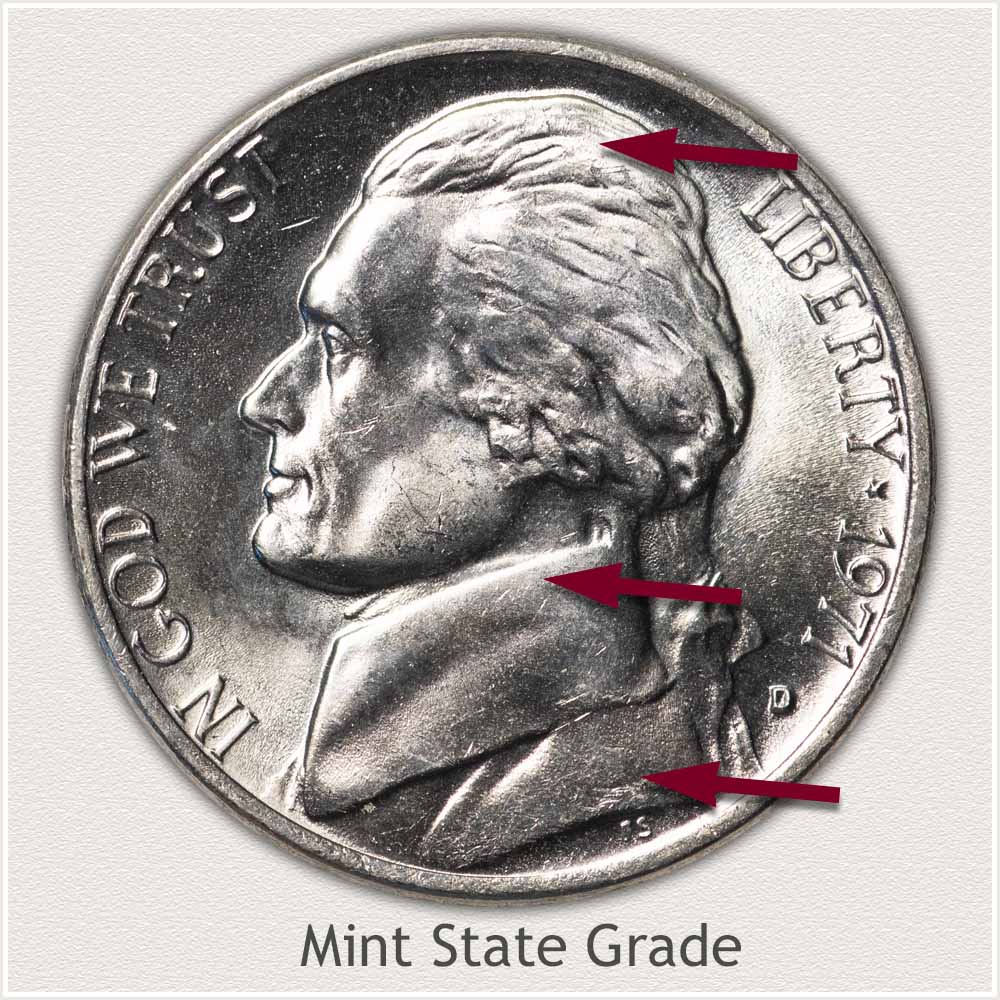 Obverse View: Mint State Grade Jefferson Nickel