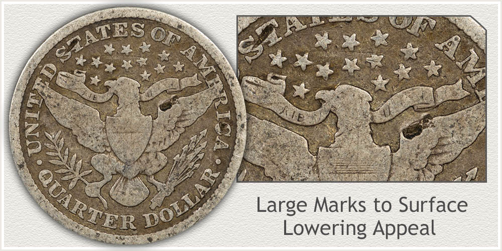 Large Marks are Visible on Reverse of Barber Quarter
