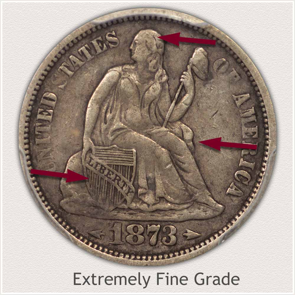 Obverse View: Extremely Fine Grade Legend Obverse-Seated Dime
