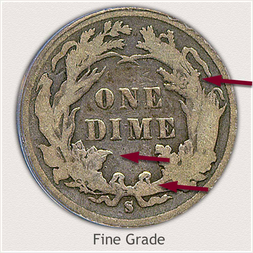 Reverse View: Fine Grade Legend Obverse-Seated Dime