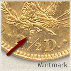Liberty $2.5 Gold Coin Mintmark Location