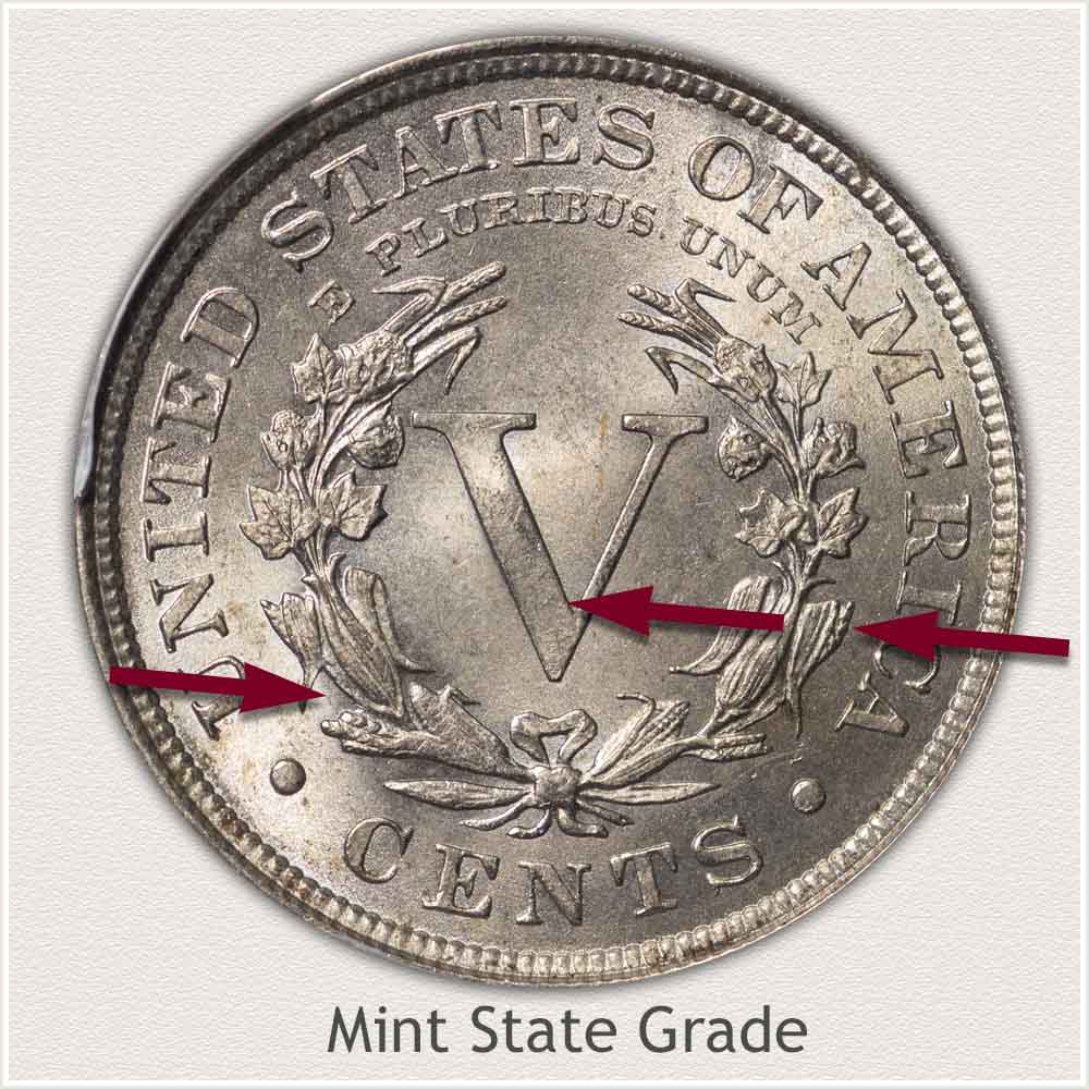 Reverse View: Mint State Grade Liberty Nickel