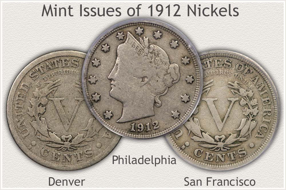 Mint Set of the Three Varieties of 1912 Liberty Nickels