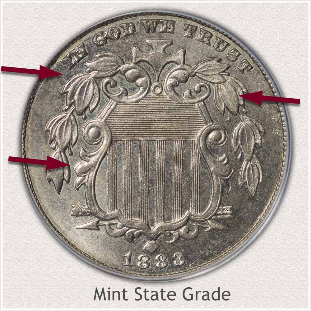 Obverse View of a Mint State Grade 1883 Shield Nickel