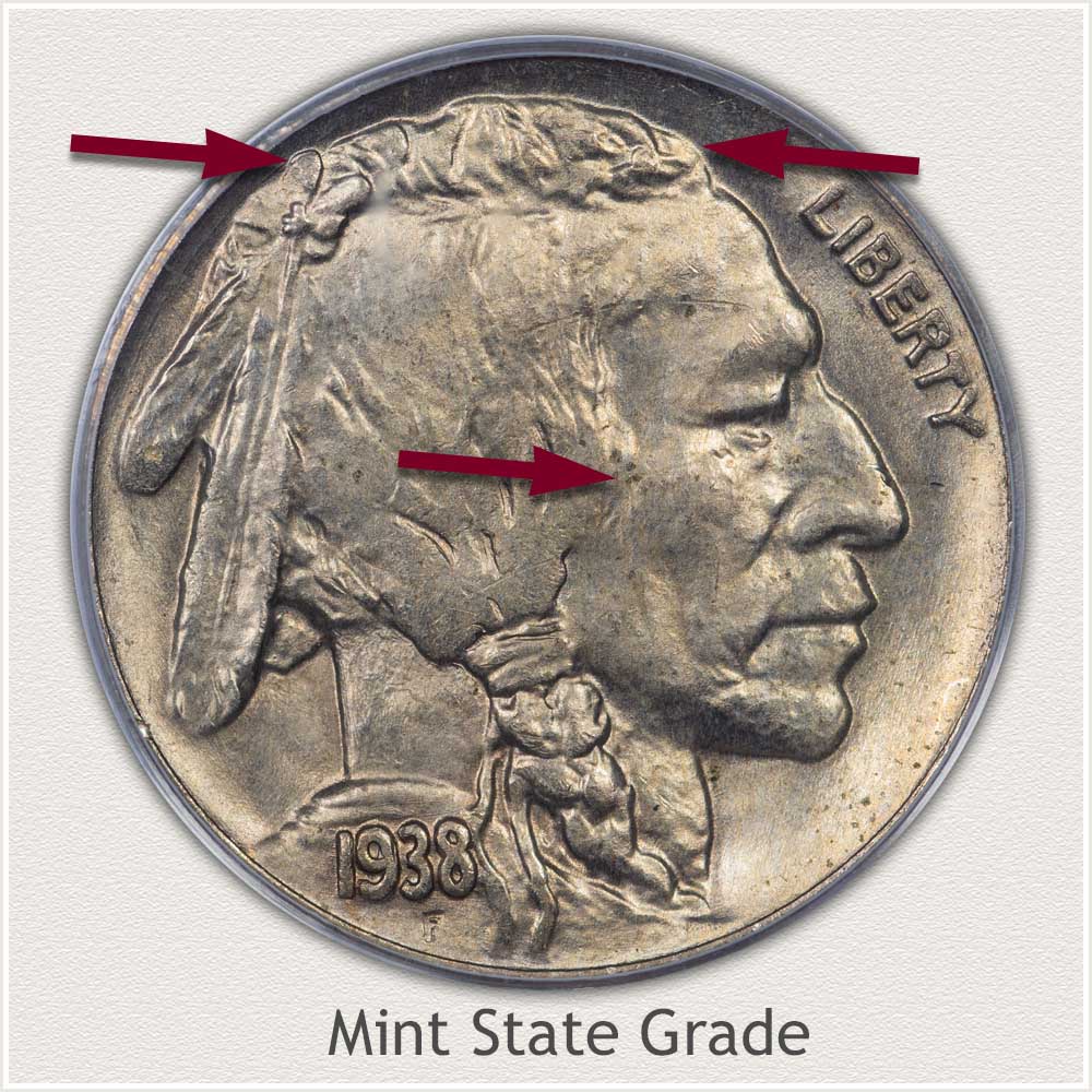 Close Up of a Mint State 1938 Buffalo Nickel