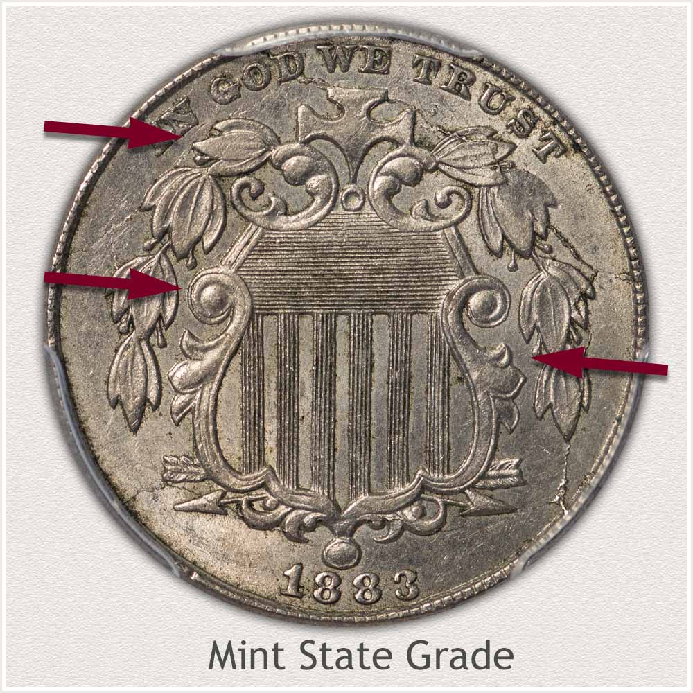 Obverse View of a Mint State Grade Shield Nickel