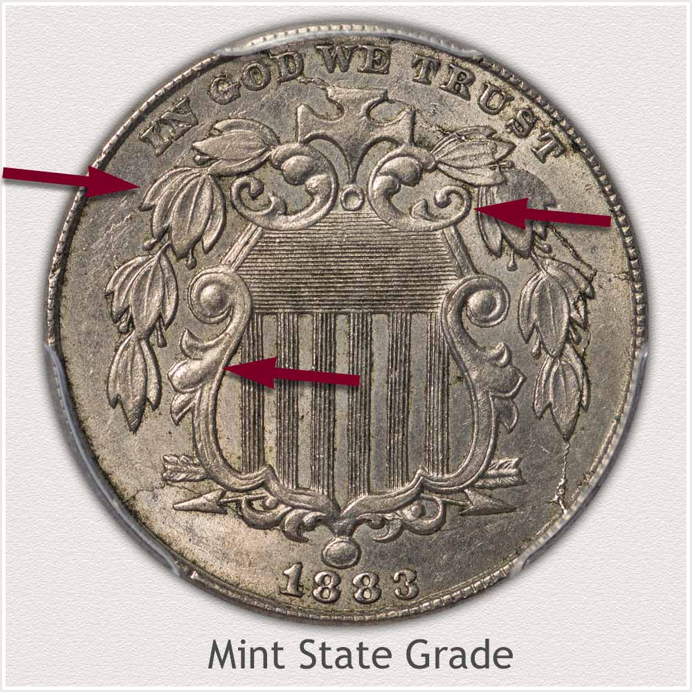 Large Obverse View of a Shield Nickel in Mint State Grade
