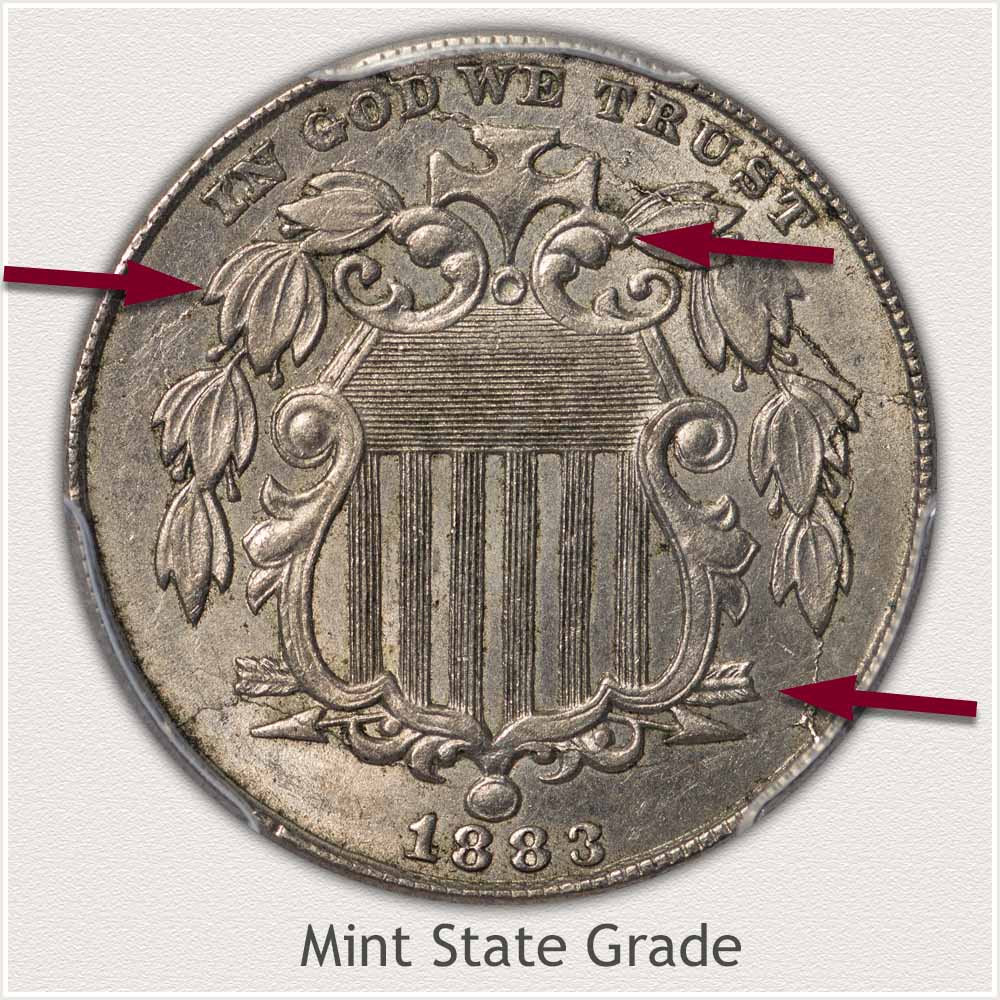 Obverse View of a Mint State Grade Shield Nickel