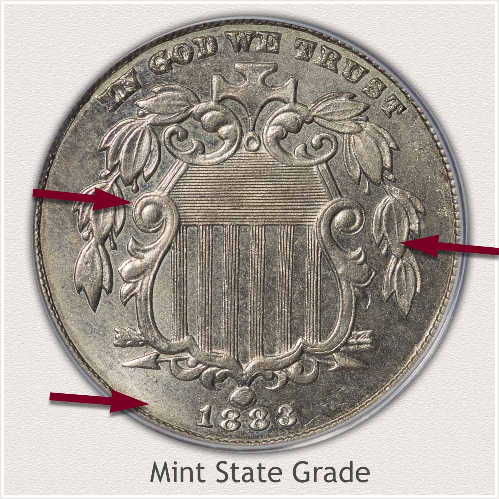 Large Obverse View of a Shield Nickel in Mint State Grade